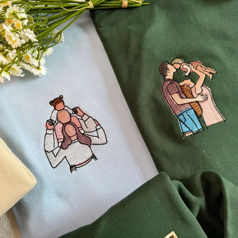 Felpa personalizzata con ricamo fotografico di mamma e papà, maglietta universitaria personalizzata con ricamo T-Decameron, modulo regalo OM