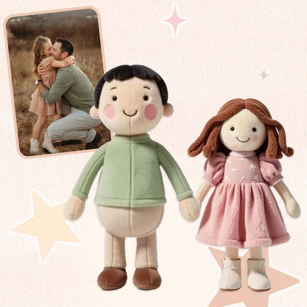 Portachiavi con bambola di peluche con foto di famiglia personalizzata, bambola con viso personalizzato - Regalo prezioso per papà