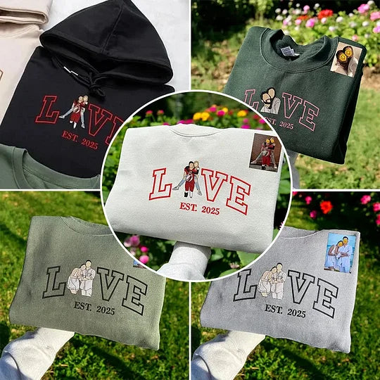 Felpe con cappuccio personalizzate per coppie con cuore - Ricamo in feltro per San Valentino
