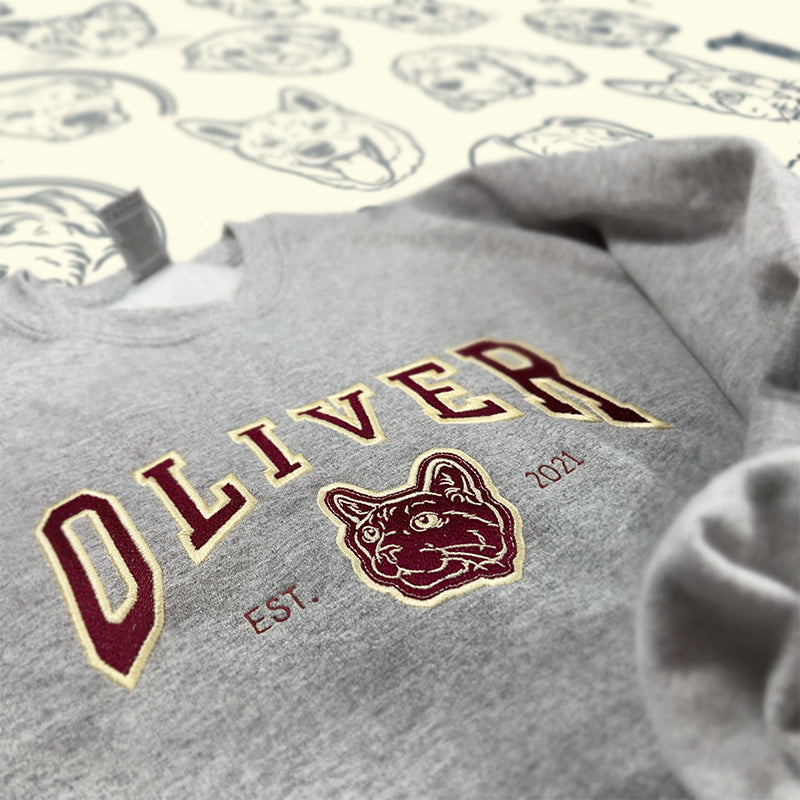 Felpa personalizzata con ritratto di cane ricamato, maglione personalizzato per cani ricamato - Felpa college in stile universitario