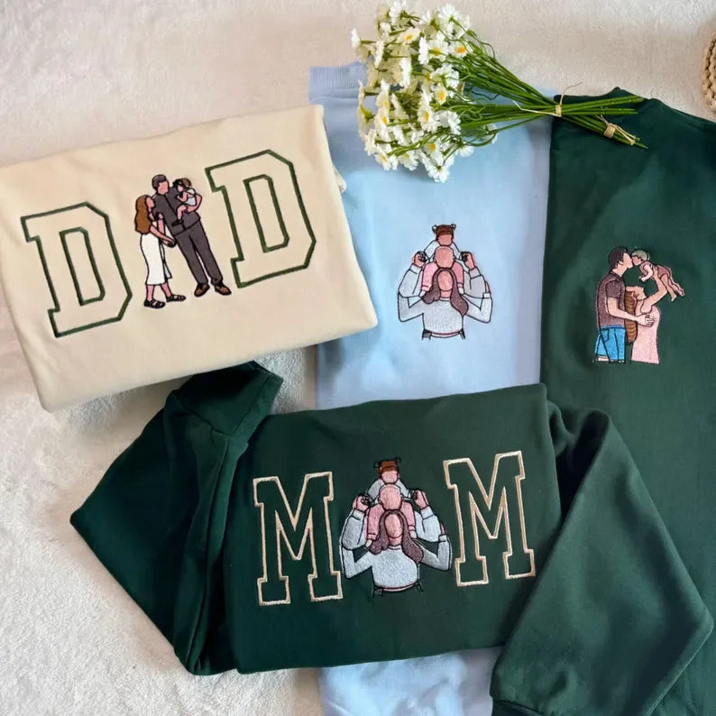 Felpa personalizzata con ricamo fotografico di mamma e papà, maglietta universitaria personalizzata con ricamo T-Decameron, modulo regalo OM