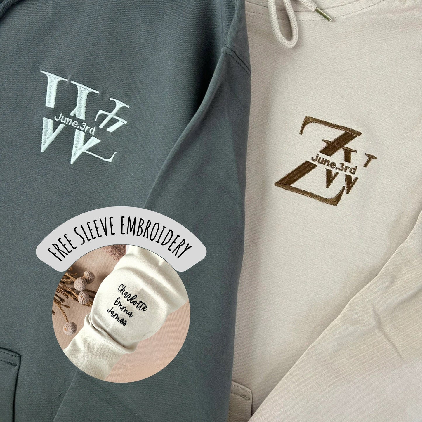 Felpa con cappuccio per coppia ricamata con nome, felpa con cappuccio per anniversario, regalo di San Valentino