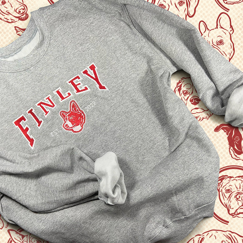 Felpa personalizzata con ritratto di cane ricamato, maglione personalizzato per cani ricamato - Felpa college in stile universitario