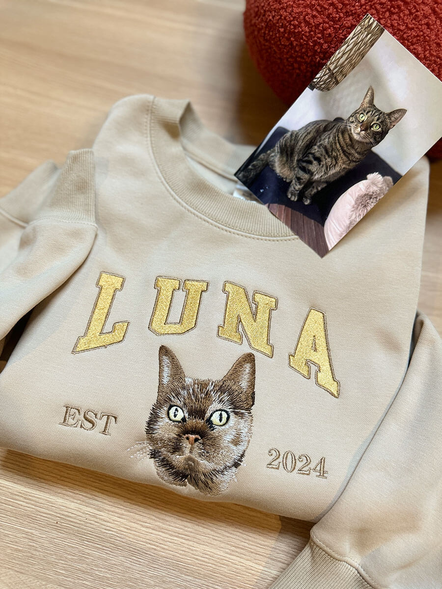 Felpa personalizzata con ricamo dalla tua foto, con cappuccio personalizzato con muso di gatto e nome del gatto