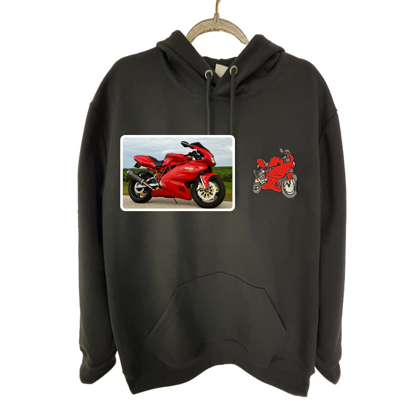 Felpa con cappuccio per auto personalizzata ricamata, foto di auto ricamata, felpa con cappuccio per auto personalizzata
