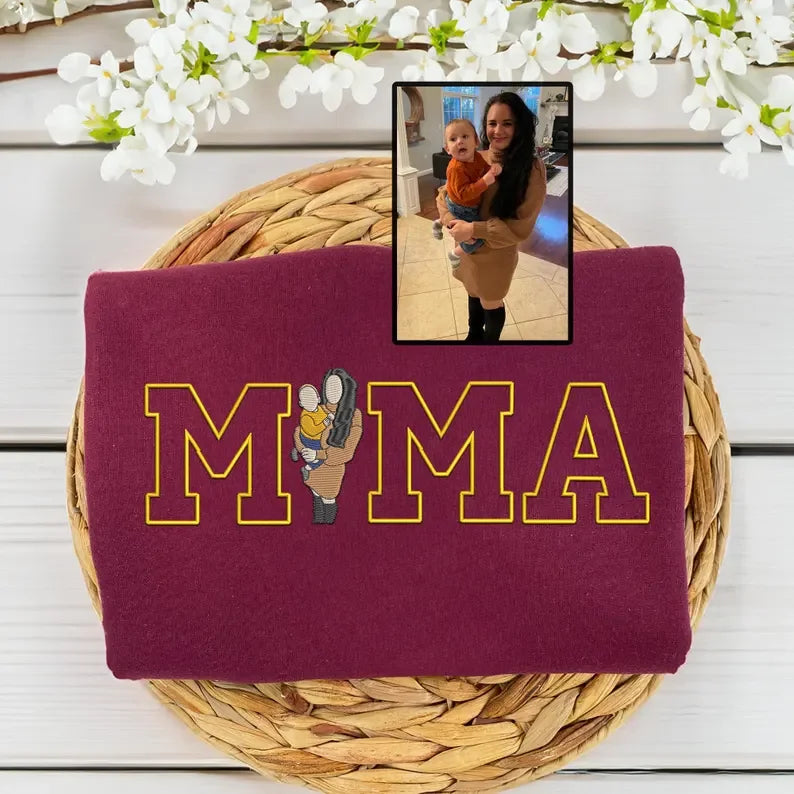 Felpa Personalizzata Per Mamma, Felpa Con Cappuccio Con Foto, Ritratto Ricamato Di Mamma E Bambini, Maglietta Universitaria, Maglietta Ricamata Personalizzata Da Om