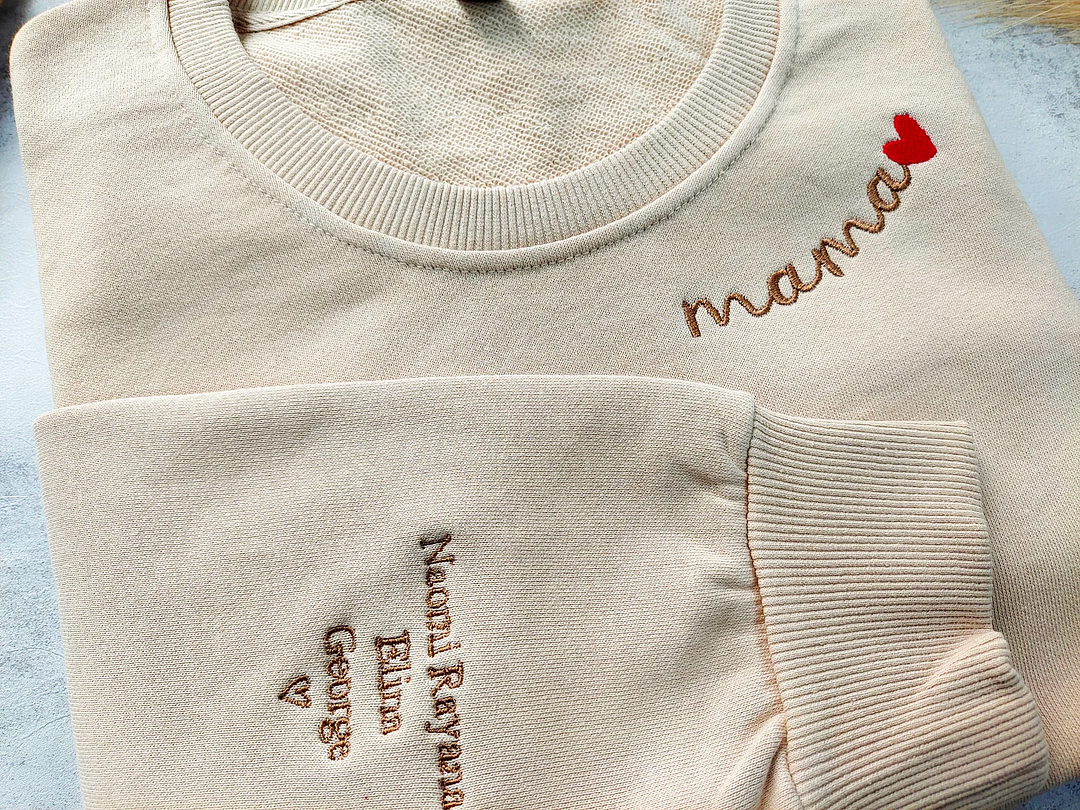 Felpa Personalizzata Con Ricamo "Mamma", Girocollo Personalizzato Con Nomi Di Bambini