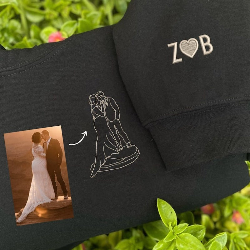 Coppia personalizzata - Disegno di famiglia su una linea, regalo personalizzato per San Valentino, regalo per anniversario di matrimonio, ritratto singolo da foto
