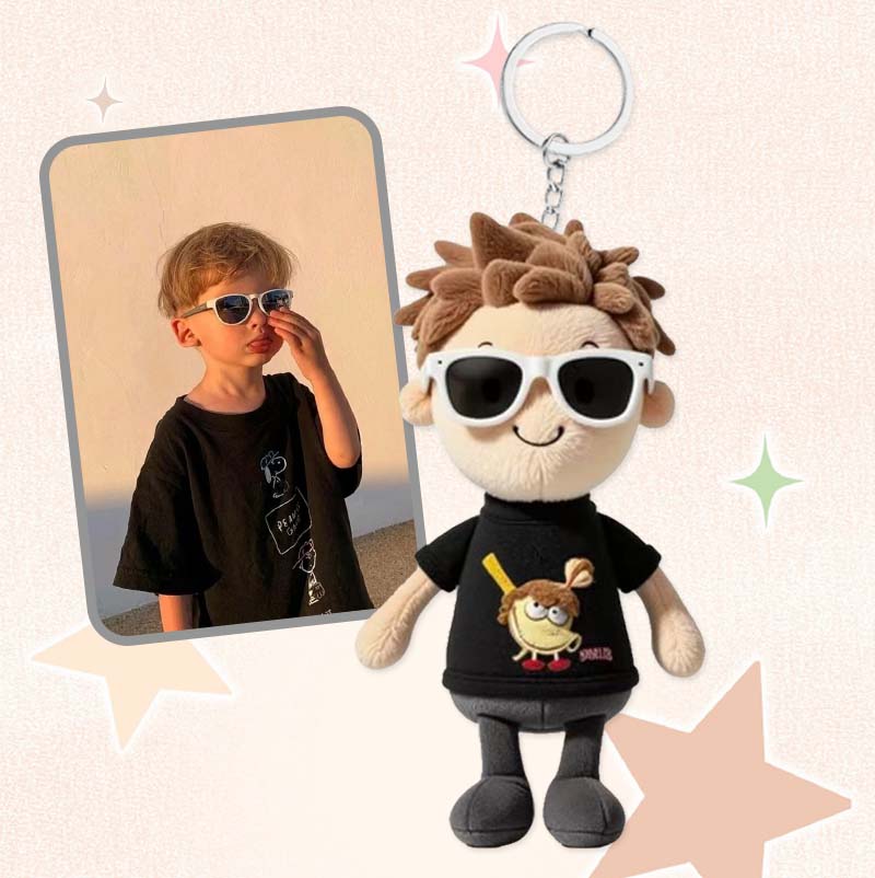 Portachiavi personalizzato con l'immagine di un bambino di peluche
