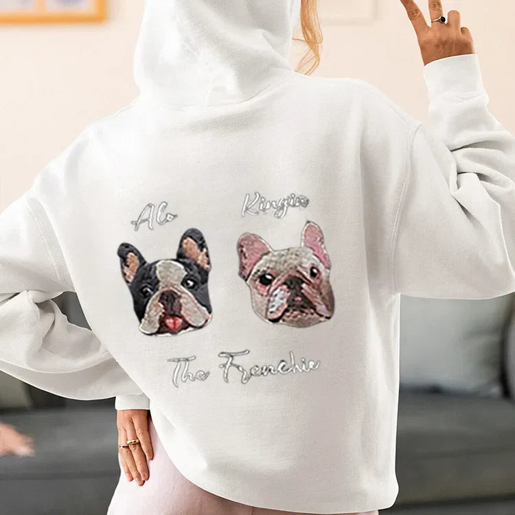 Felpa con cappuccio personalizzata ricamata con testa personalizzata, regalo carino per gli amanti degli animali