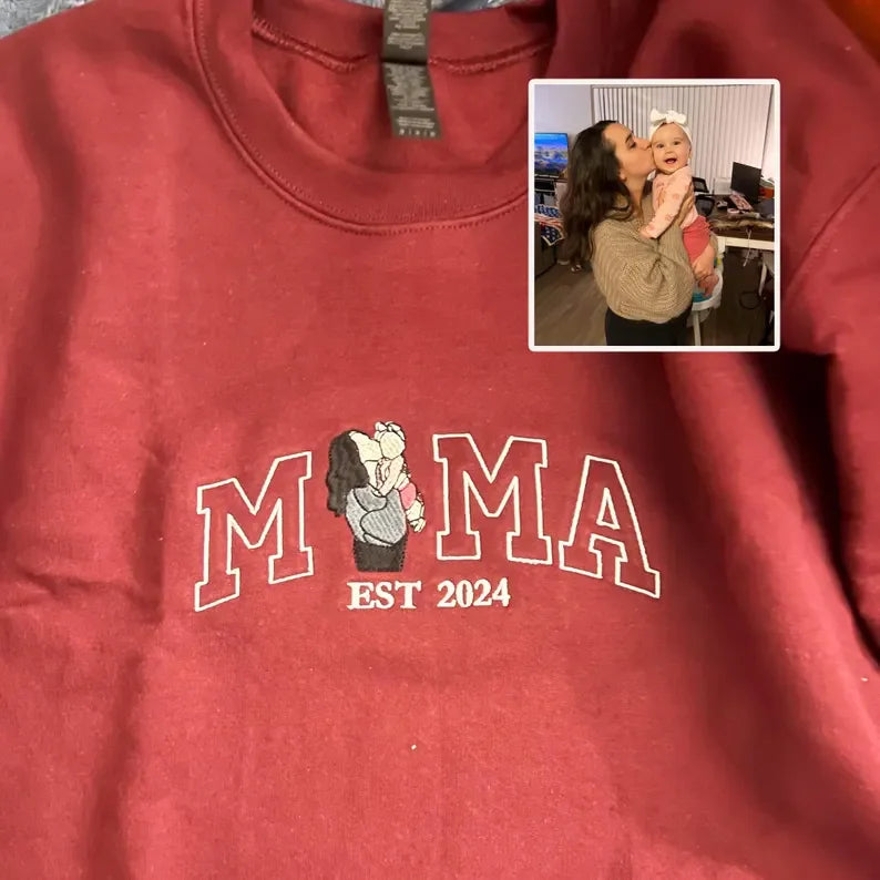Felpa Personalizzata Per Mamma, Felpa Con Cappuccio Con Foto, Ritratto Ricamato Di Mamma E Bambini, Maglietta Universitaria, Maglietta Ricamata Personalizzata Da Om