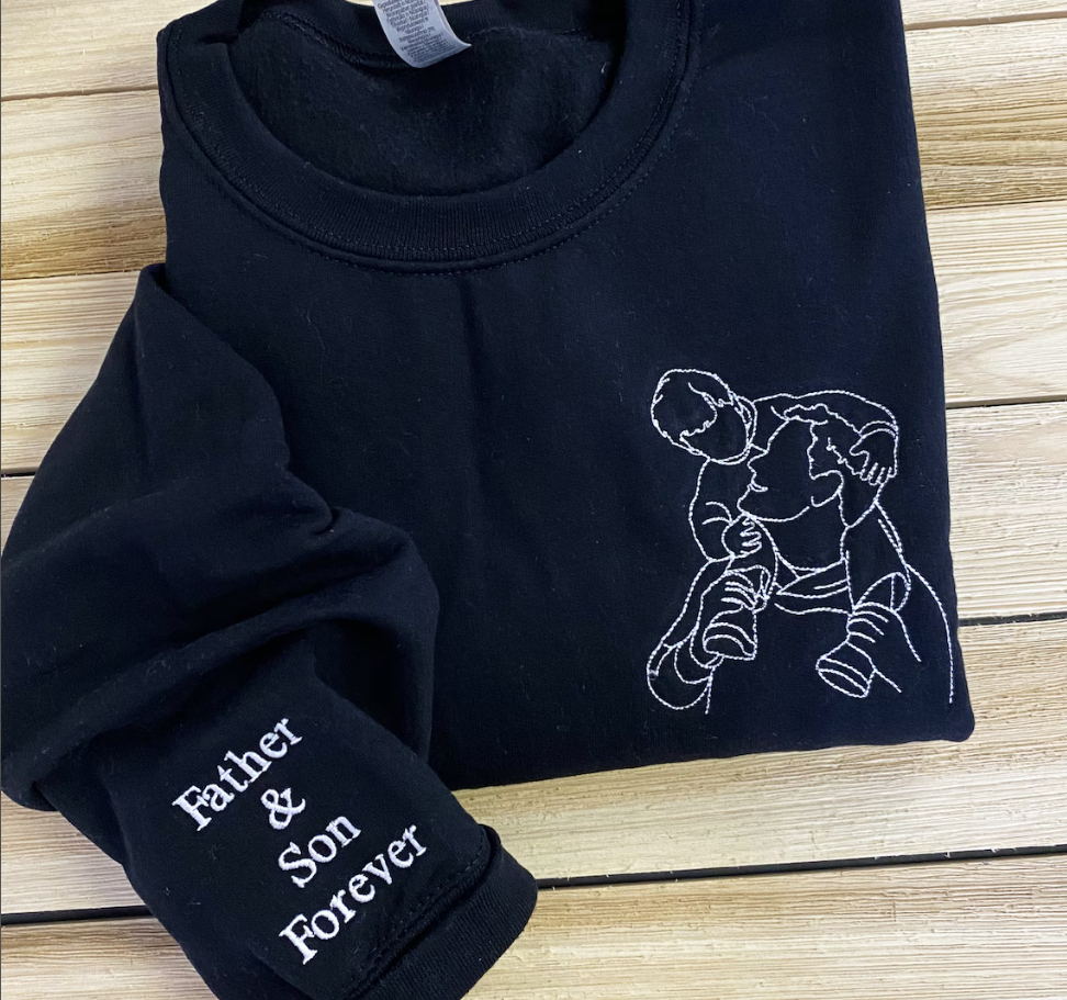 Felpa con ritratto personalizzato ricamato da foto, felpa con foto di contorno, regalo di famiglia con disegno a tratteggio, felpa con cappuccio per coppia