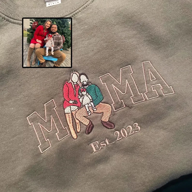 Felpa Personalizzata Per Mamma, Felpa Con Cappuccio Con Foto, Ritratto Ricamato Di Mamma E Bambini, Maglietta Universitaria, Maglietta Ricamata Personalizzata Da Om