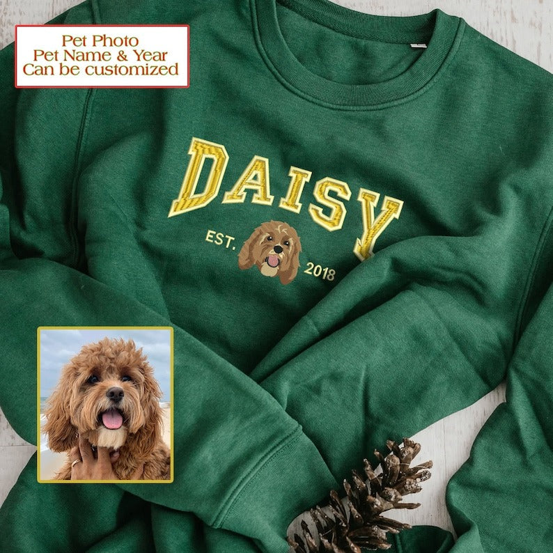 Felpa personalizzata con ricamo per animali domestici, cane/gatto personalizzato con ricamo fotografico, felpa con cappuccio/scollo rotondo personalizzata