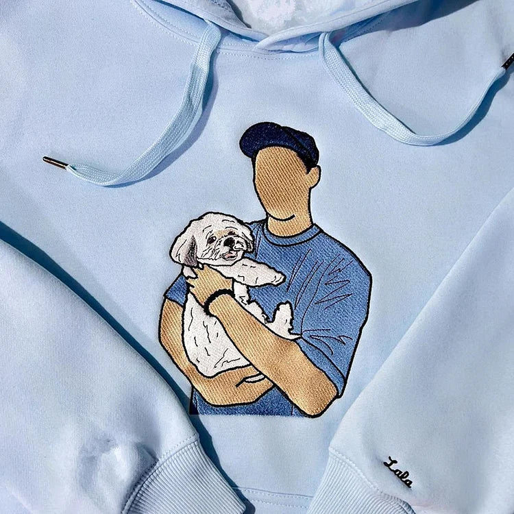 Felpa con cappuccio e maglietta con foto del tuo animale domestico ricamata e personalizzata
