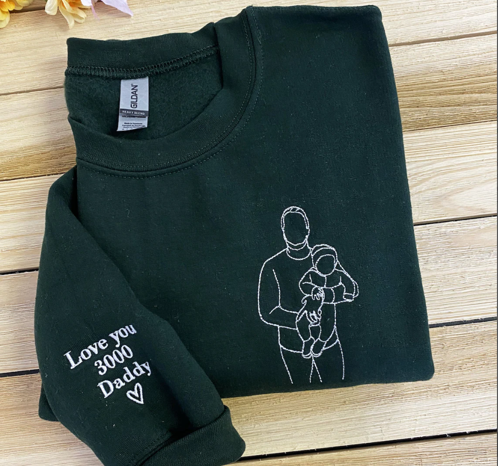 Felpa con ritratto personalizzato ricamato da foto, felpa con foto di contorno, regalo di famiglia con disegno a tratteggio, felpa con cappuccio per coppia