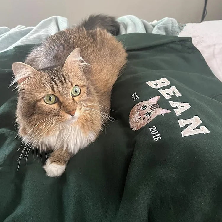 Felpa personalizzata con ricamo per animali domestici, cane/gatto personalizzato con ricamo fotografico, felpa con cappuccio/scollo rotondo personalizzata