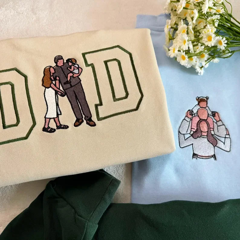 Felpa personalizzata con ricamo fotografico di mamma e papà, maglietta universitaria personalizzata con ricamo T-Decameron, modulo regalo OM