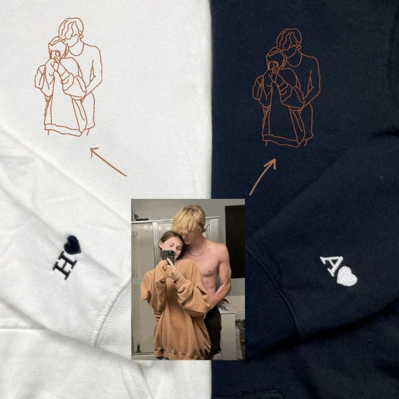 Coppia personalizzata - Disegno di famiglia su una linea, regalo personalizzato per San Valentino, regalo per anniversario di matrimonio, ritratto singolo da foto
