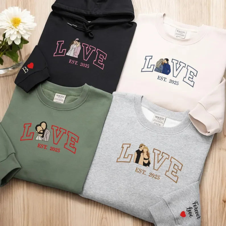 Felpe con cappuccio personalizzate per coppie con cuore - Ricamo in feltro per San Valentino