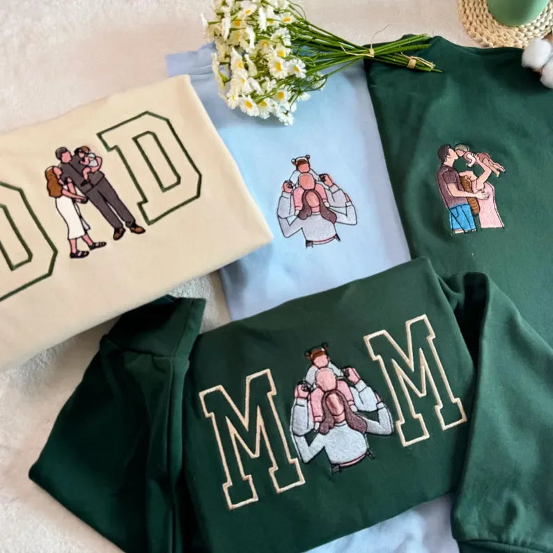 Felpa personalizzata con ricamo fotografico di mamma e papà, maglietta universitaria personalizzata con ricamo T-Decameron, modulo regalo OM