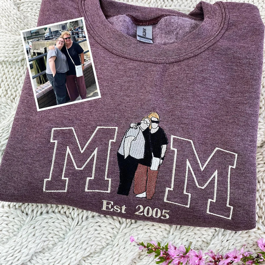 Felpa Personalizzata Per Mamma, Felpa Con Cappuccio Con Foto, Ritratto Ricamato Di Mamma E Bambini, Maglietta Universitaria, Maglietta Ricamata Personalizzata Da Om