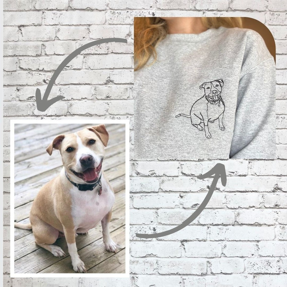 Felpa girocollo con ritratto di animale domestico personalizzato, regalo con volto di animale domestico personalizzato