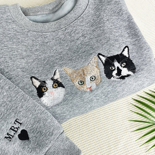 Felpa girocollo personalizzata per cani, felpa personalizzata con gatto, maglietta con il volto di un animale domestico, regalo per la mamma di un cane, ricamo per cani, regalo per gli amanti dei cani, festa della mamma, ricamo colorato