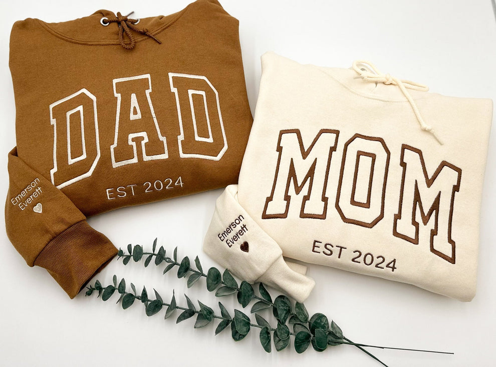 Felpa O Cappuccio Con Ricamo "Papà Mamma", Nome Sulla Manica Con Cuore, Girocollo "Dada Mama", Regalo Per "Papà Mamma", Neo-Papà Mamma, Anno Di Nascita Del Papà
