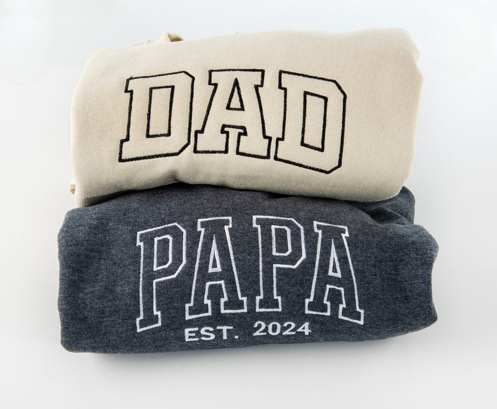 Felpa Con Ricamo "Papà Est", Regali Ricamati Per Il Papà, Maglietta Regalo Per Neopapà