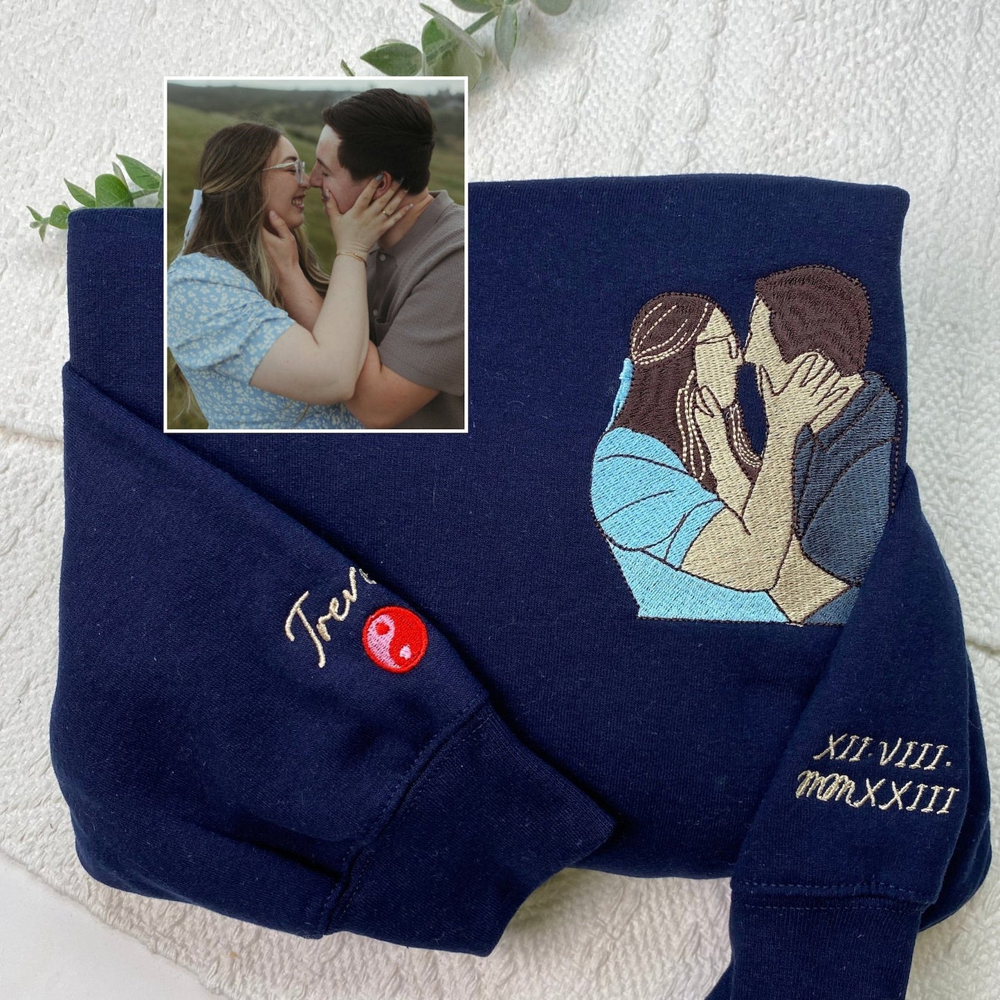 Felpa personalizzata con ritratto ricamato da foto, girocollo per coppia, maglietta per anniversario, regalo di compleanno per coppia per fidanzata, fidanzato, LGBT