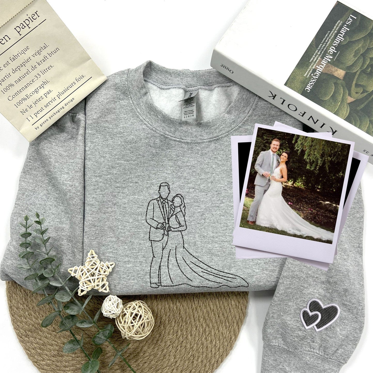 Felpa con ritratto personalizzato ricamato da foto, maglietta con ritratto di coppia, ritratto di matrimonio, felpa con cappuccio coordinata per coppia, regalo di anniversario per la moglie