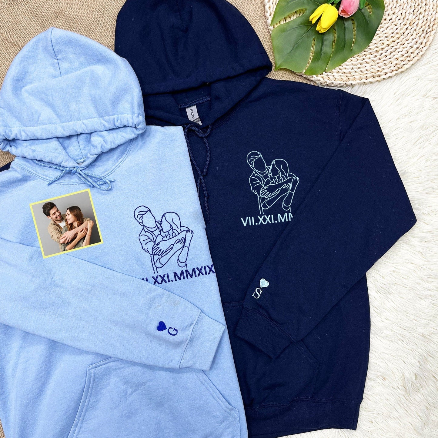 Felpa personalizzata con ritratto ricamato da foto, felpe ricamate per coppie, regalo personalizzato per coppia, regalo di Natale per coppia