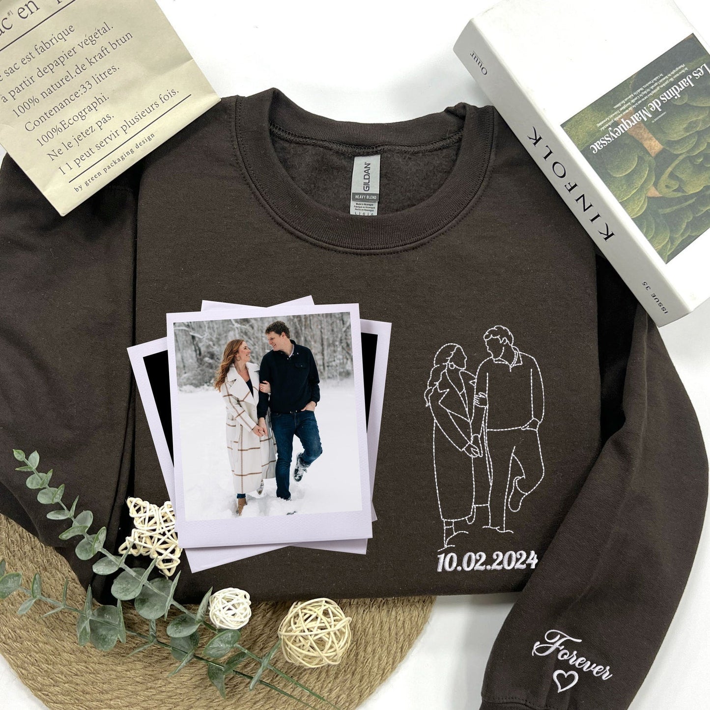 Felpa con ritratto personalizzato ricamato da foto, maglietta con ritratto di coppia, ritratto di matrimonio, felpa con cappuccio coordinata per coppia, regalo di anniversario per la moglie