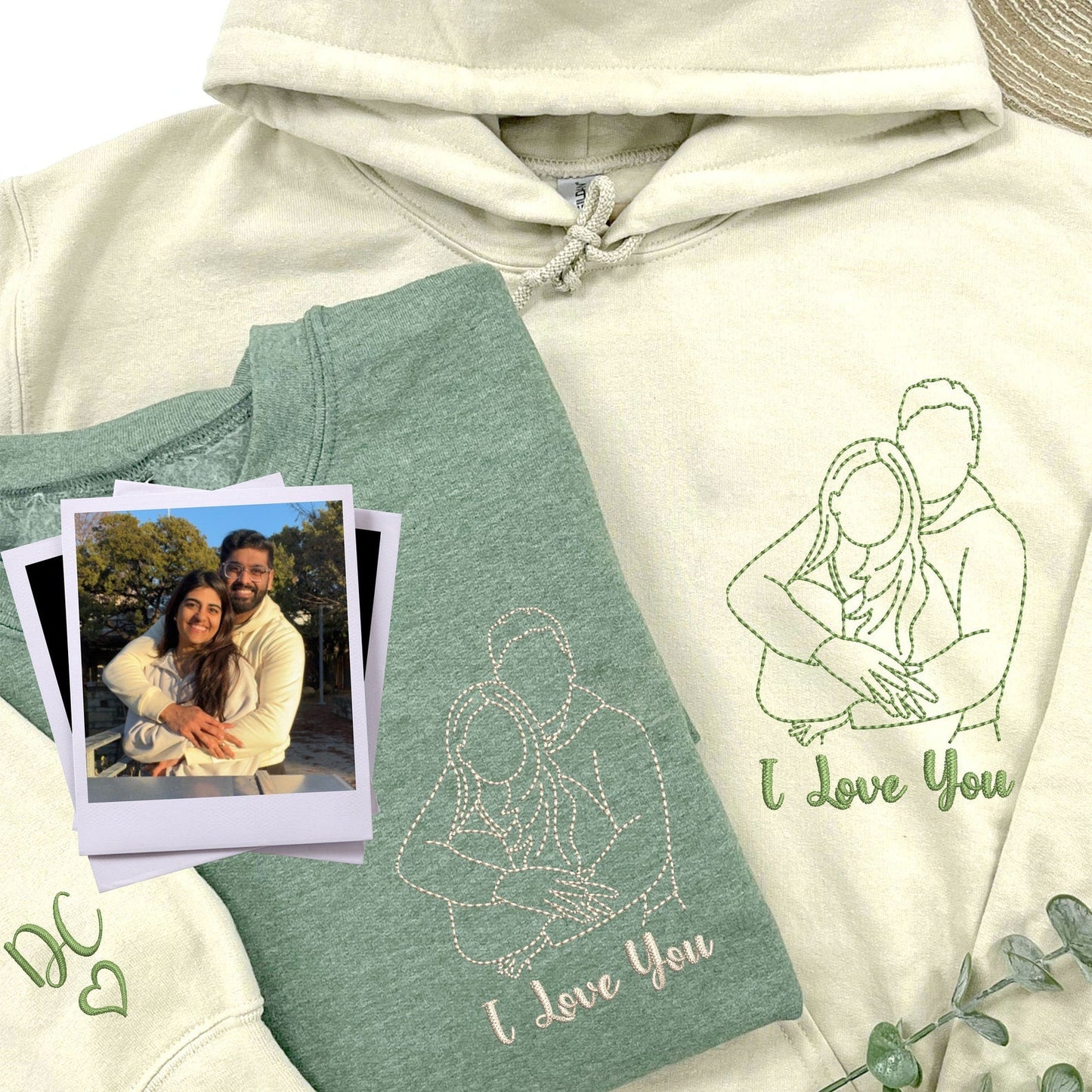 Felpa con ritratto personalizzato ricamato da foto, maglietta con ritratto di coppia, ritratto di matrimonio, felpa con cappuccio coordinata per coppia, regalo di anniversario per la moglie