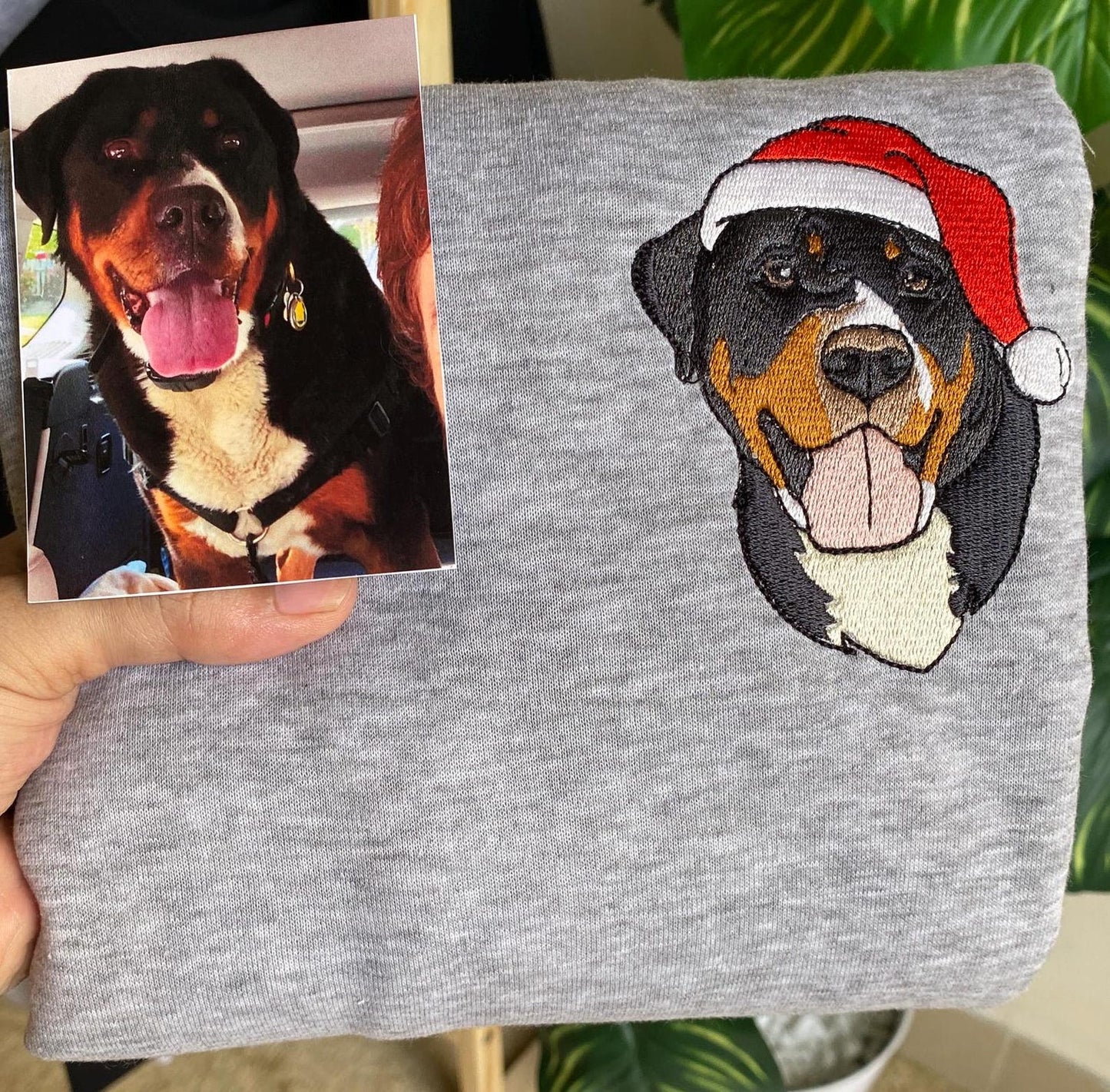 Felpa personalizzata con ricamo per animali domestici, felpa con il volto del tuo animale domestico, cappello da Babbo Natale per cani, regali per gli amanti dei cani