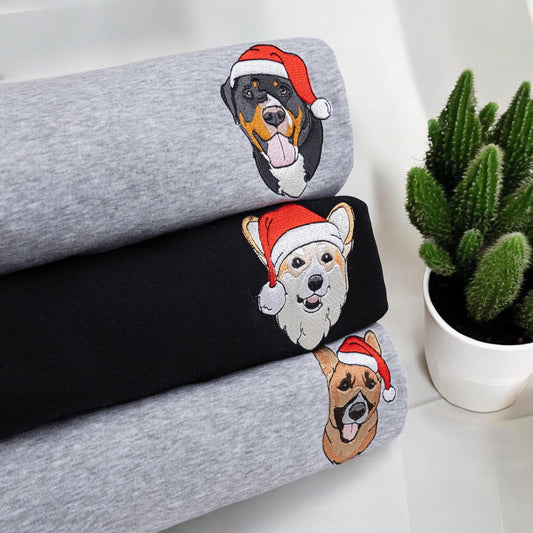 Felpa personalizzata con ricamo per animali domestici, felpa con il volto del tuo animale domestico, cappello da Babbo Natale per cani, regali per gli amanti dei cani