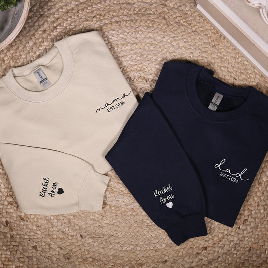 Felpa Personalizzata Con Ricamo Per Mamma E Papà, Felpa Con Cappuccio Personalizzata Per Mamma E Papà Con Nome Ons Eve, Completo Per Baby Shower, Regali Per Neomamme E Papà