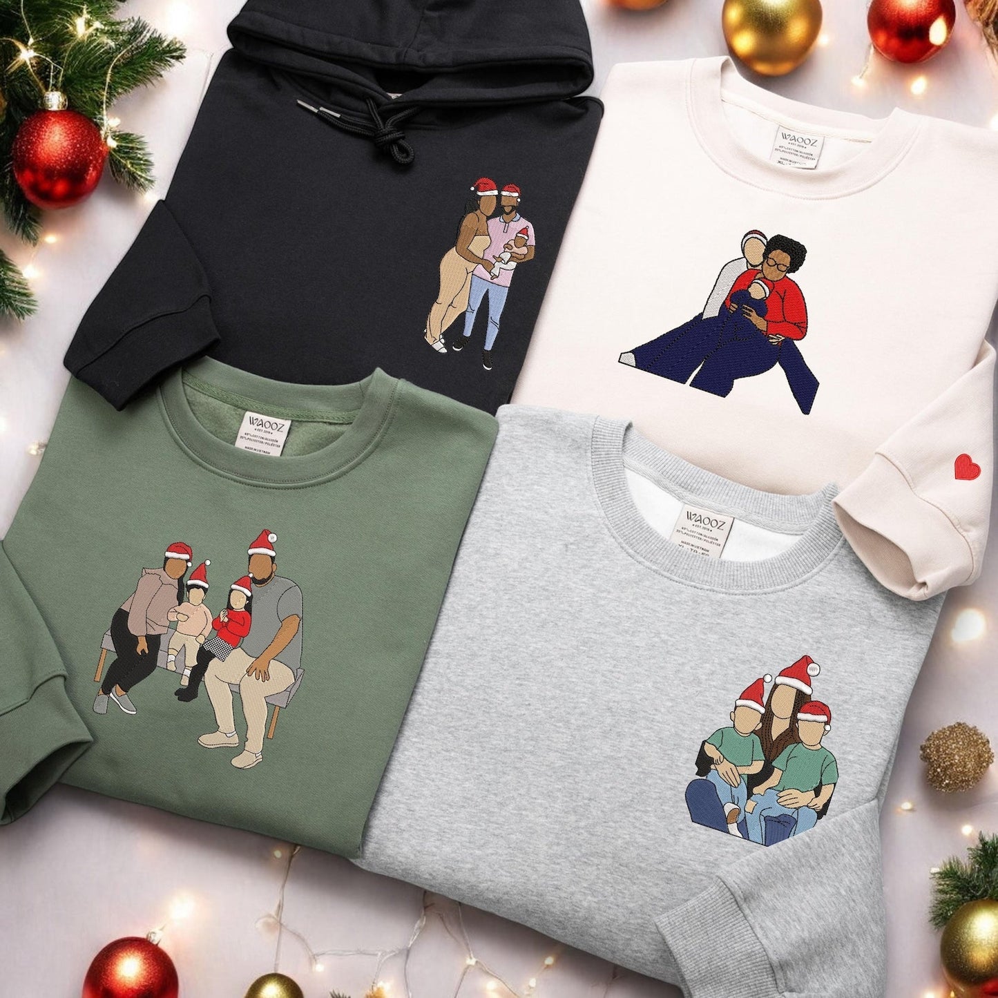 Felpa natalizia personalizzata con ritratto ricamato, maglione natalizio per la famiglia, brutto maglione natalizio per le vacanze