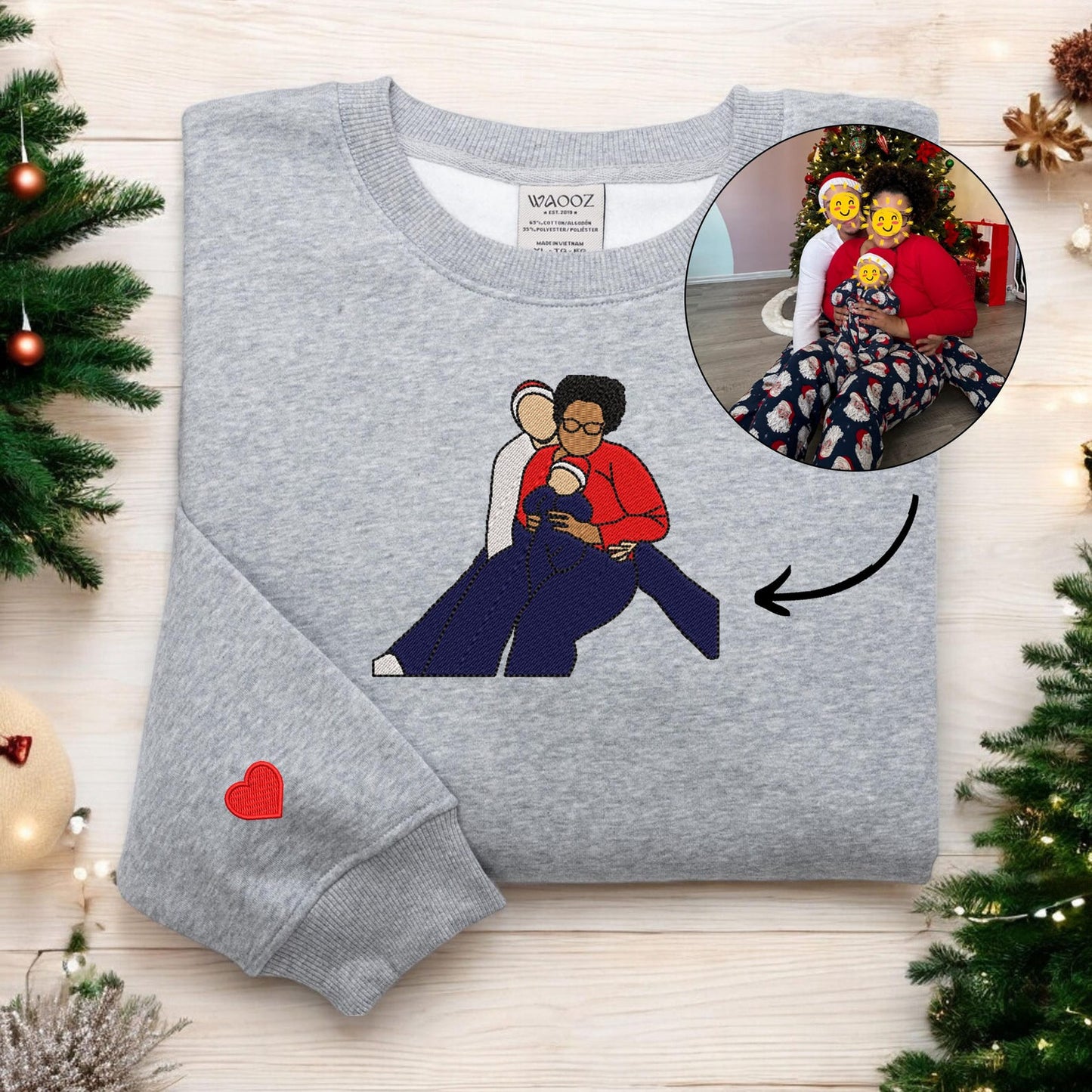 Felpa natalizia personalizzata con ritratto ricamato, maglione natalizio per la famiglia, brutto maglione natalizio per le vacanze