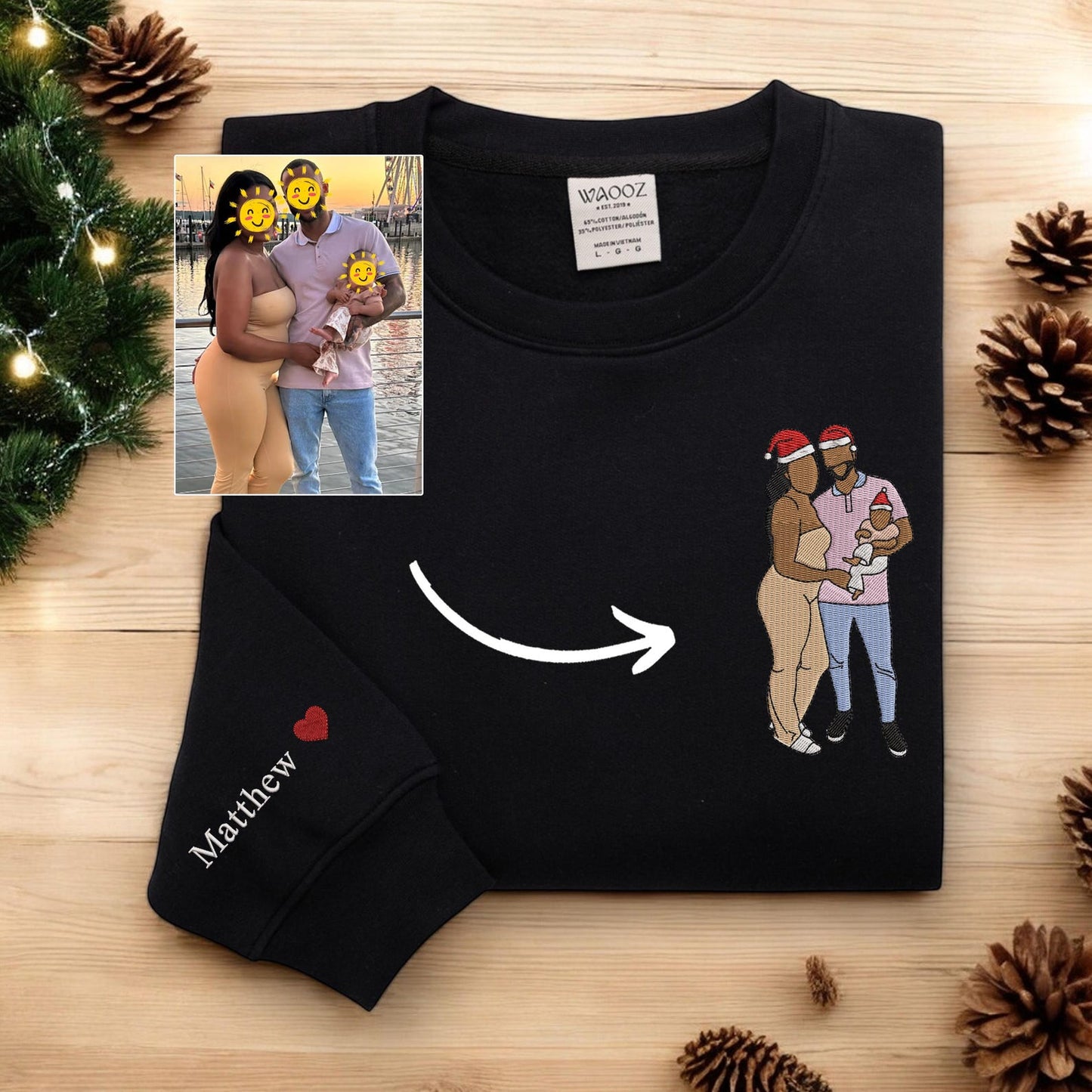 Felpa natalizia personalizzata con ritratto ricamato, maglione natalizio per la famiglia, brutto maglione natalizio per le vacanze