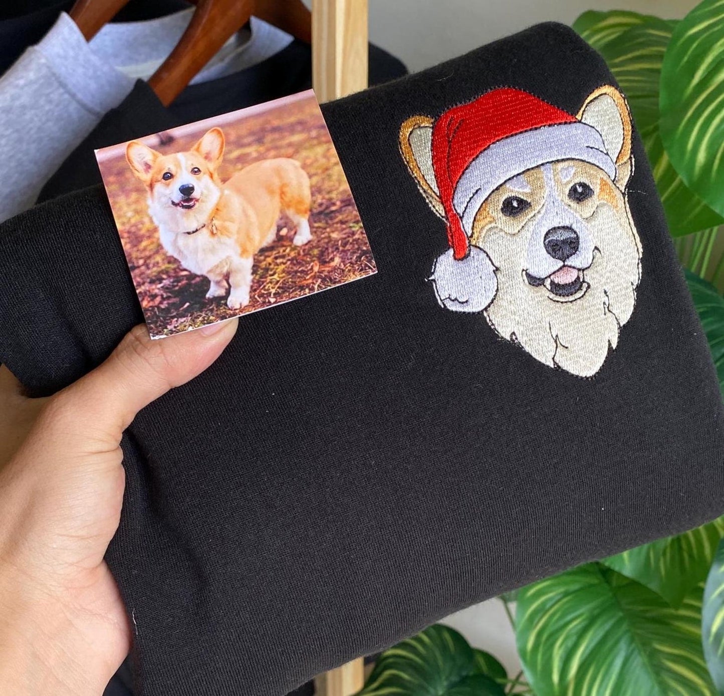 Felpa personalizzata con ricamo per animali domestici, felpa con il volto del tuo animale domestico, cappello da Babbo Natale per cani, regali per gli amanti dei cani