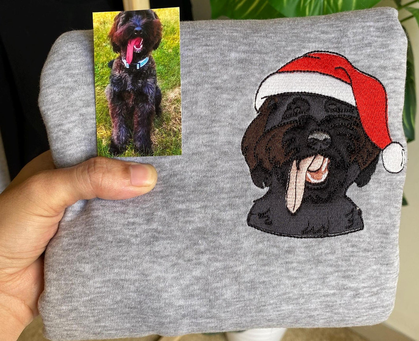 Felpa personalizzata con ricamo per animali domestici, felpa con il volto del tuo animale domestico, cappello da Babbo Natale per cani, regali per gli amanti dei cani