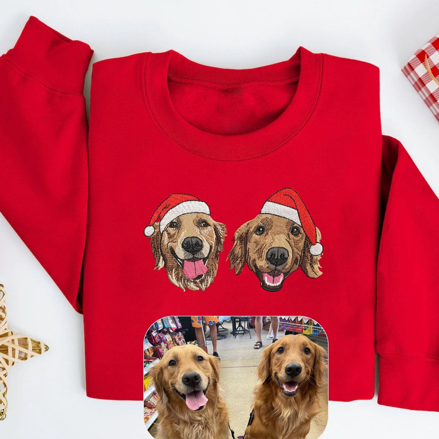 Felpa personalizzata con ricamo per animali domestici, felpa con il volto del tuo animale domestico, cappello da Babbo Natale per cani, regali per gli amanti dei cani