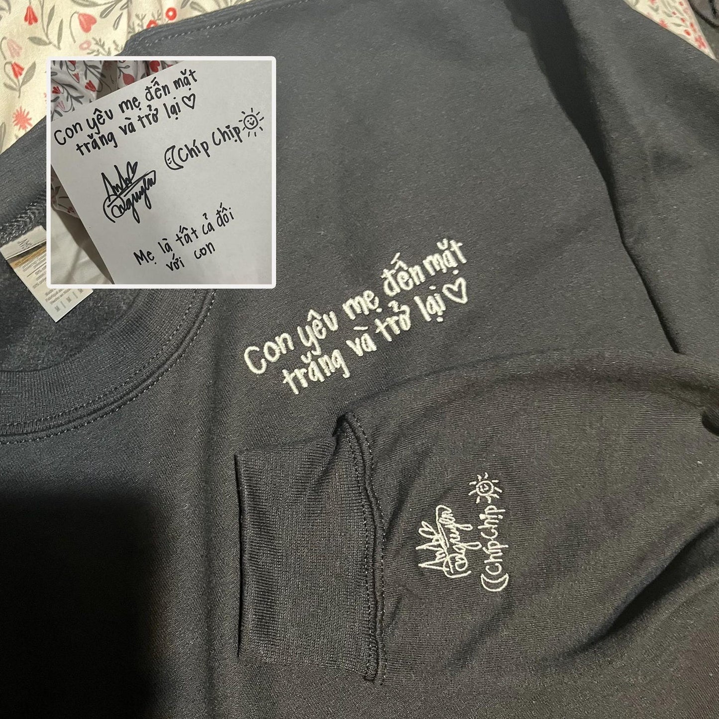 Felpa personalizzata con ricamo della tua scritta, maglietta con messaggio di coppia ricamato, felpa coordinata per coppia, regalo personalizzato per lui e per lei