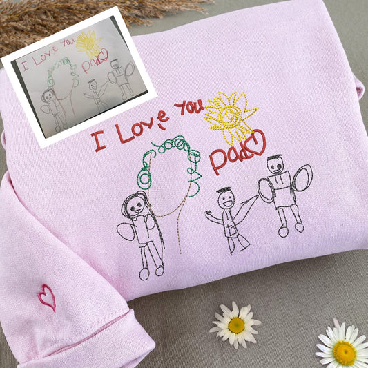 Felpa con disegno personalizzato ricamato per bambini - Regali personalizzati MOMA per tuo padre, maglietta con ritratto