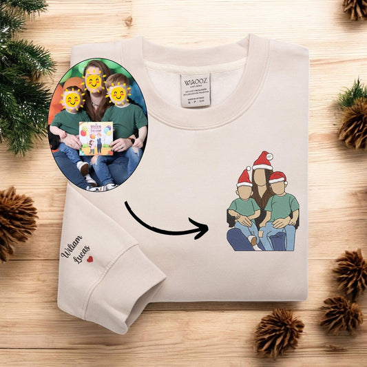 Felpa natalizia personalizzata con ritratto ricamato, maglione natalizio per la famiglia, brutto maglione natalizio per le vacanze