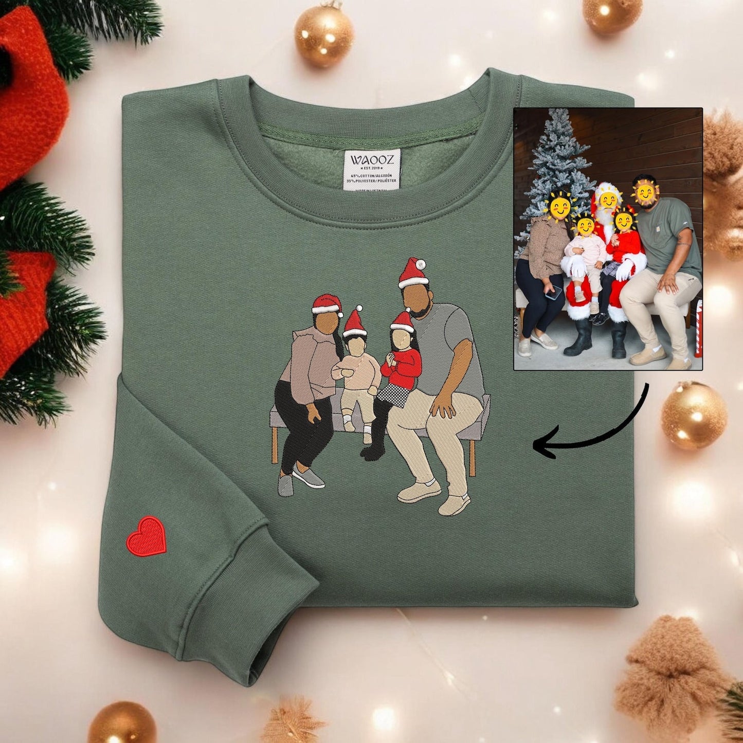 Felpa natalizia personalizzata con ritratto ricamato, maglione natalizio per la famiglia, brutto maglione natalizio per le vacanze