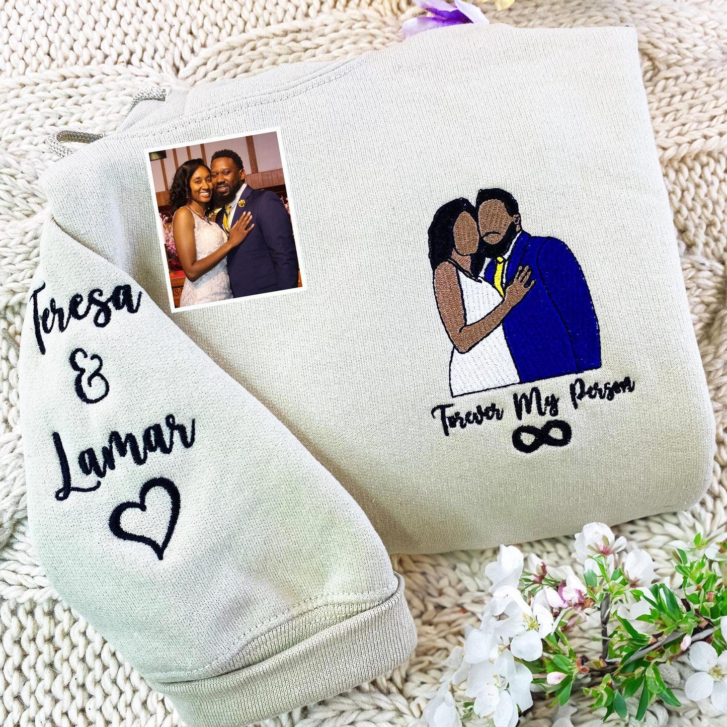 Felpa con cappuccio personalizzata con ricamo per coppia, felpa con ritratto personalizzato da foto, felpa per coppia, regalo di anniversario, regalo personalizzato per coppia