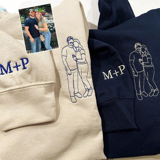 Felpa personalizzata con ritratto ricamato da foto, felpe ricamate per coppie, regalo personalizzato per coppia, regalo di Natale per coppia